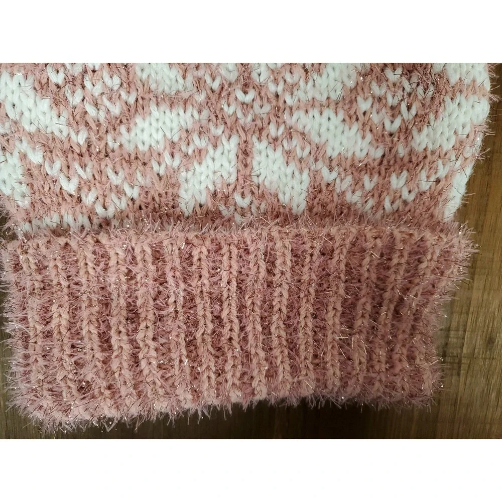 Tinsel Snowflake Hat & Gloves Set - Rose Pink Open Finger Texting Women's NEW